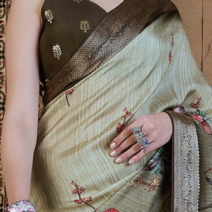 Light Green Floral Printed Viscose Saree