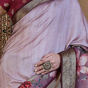 Light Mauve Floral Printed Viscose Saree
