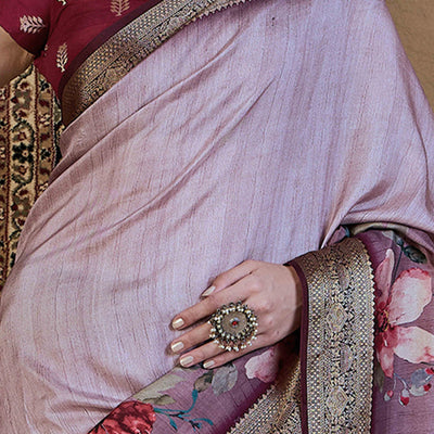 Light Mauve Floral Printed Viscose Saree