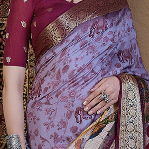 Lavender Floral Printed Viscose Saree