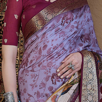 Lavender Floral Printed Viscose Saree