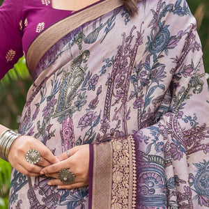 Light Purple Floral Printed Viscose Saree