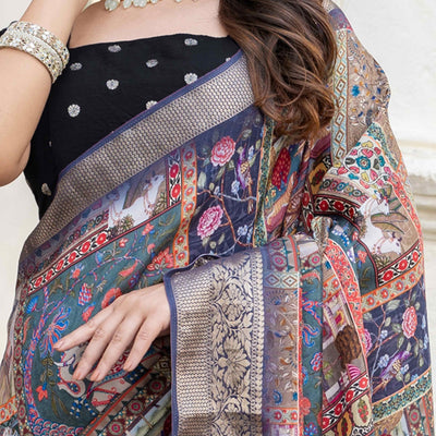Multicolor Abstract Print Printed Viscose Saree