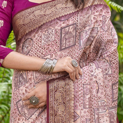 Light Pink Geometric Printed Viscose Saree