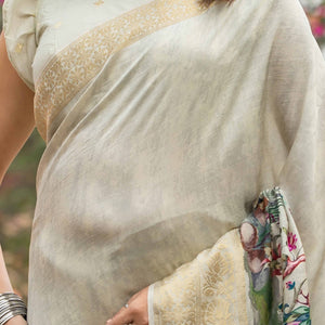 Light Green Floral Printed Viscose Saree