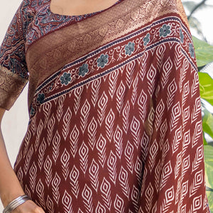 Brown Ajrakh Printed Pure Viscose Saree