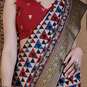 Multicolor Geometric Printed Viscose Saree
