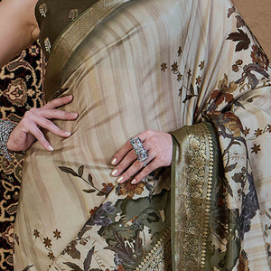 Light Green Floral Printed Viscose Saree