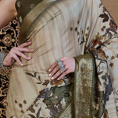 Light Green Floral Printed Viscose Saree