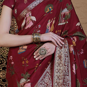 Maroon Floral Printed Viscose Saree