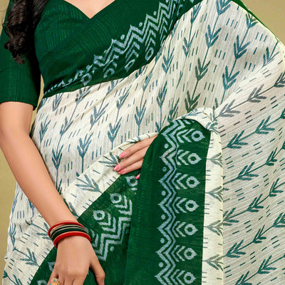 green-ikkat-printed-cotton-slub-saree