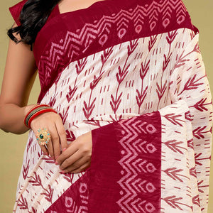 Maroon Ikkat Printed Cotton Slub Saree