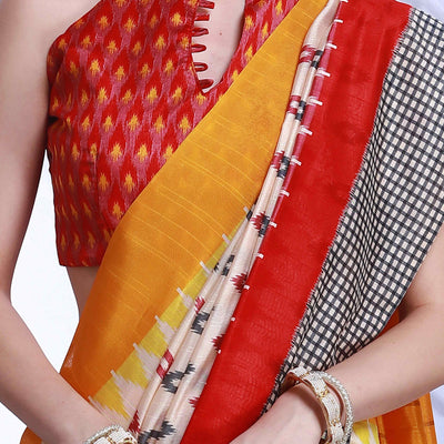 Cream Printed Bhagalpuri Silk Saree