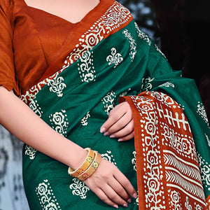 green-rust-printed-bhagalpuri-silk-saree