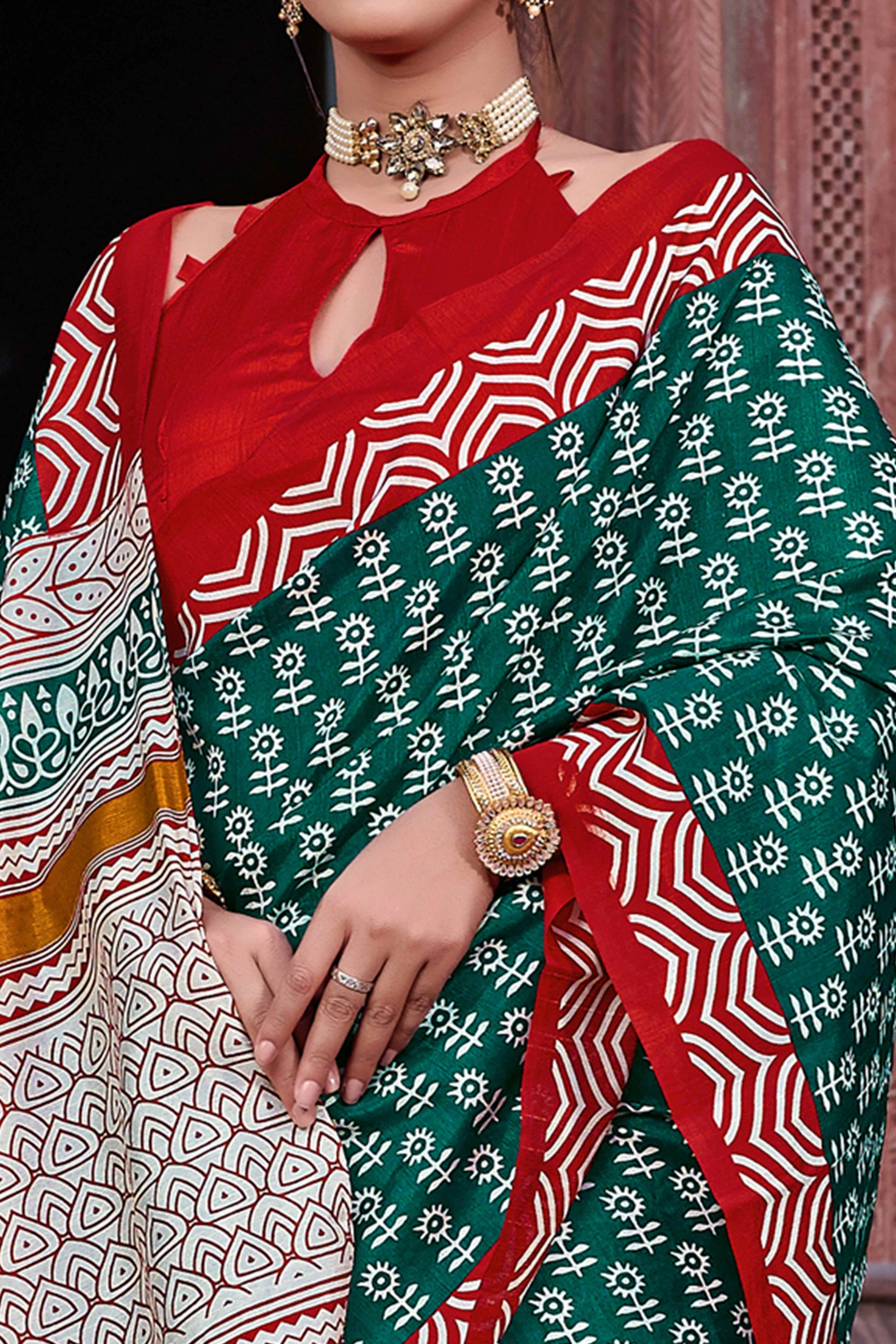 green-red-printed-bhagalpuri-silk-saree