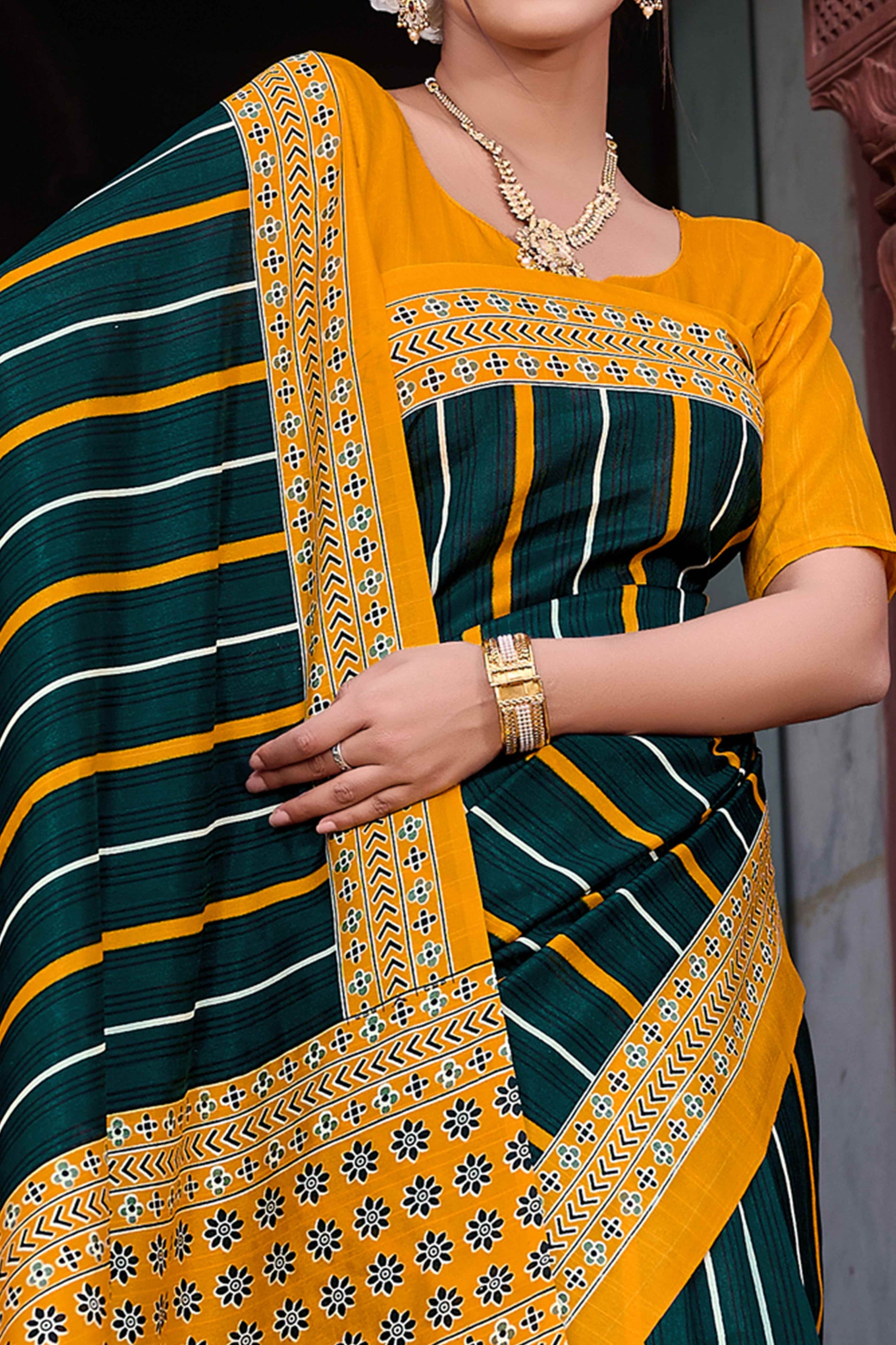 green-mustard-printed-bhagalpuri-silk-saree