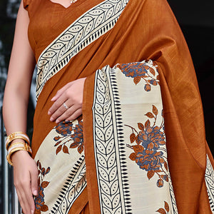 Brown & Beige Printed Bhagalpuri Silk Saree