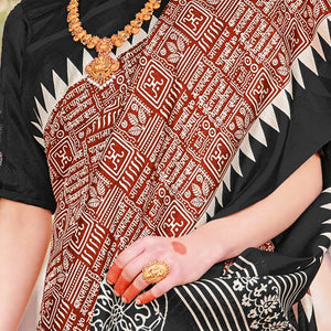 Dark Rust & Black Printed Bhagalpuri Silk Saree