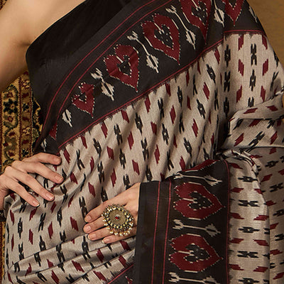 Grey Printed Bhagalpuri Silk Saree
