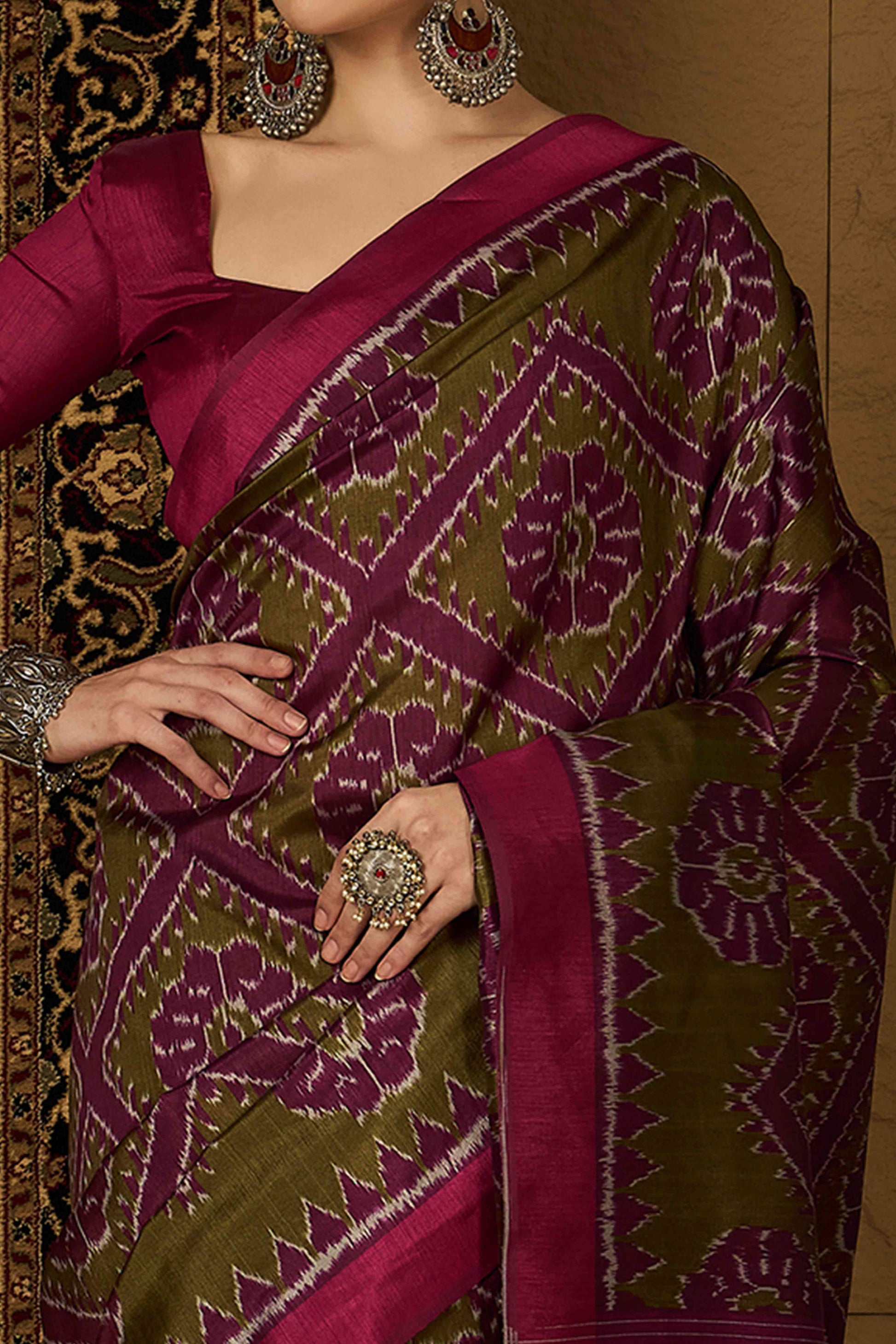 green-purple-floral-printed-bhagalpuri-silk-saree