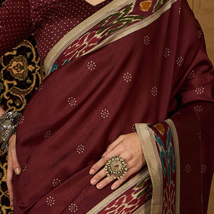 Maroon Printed Bhagalpuri Silk Saree