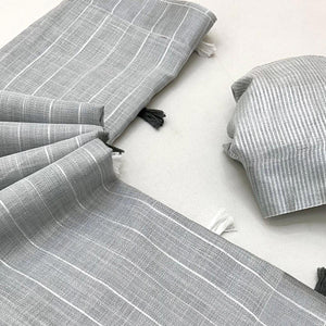 Grey Zari Woven Linen Saree With Tassels