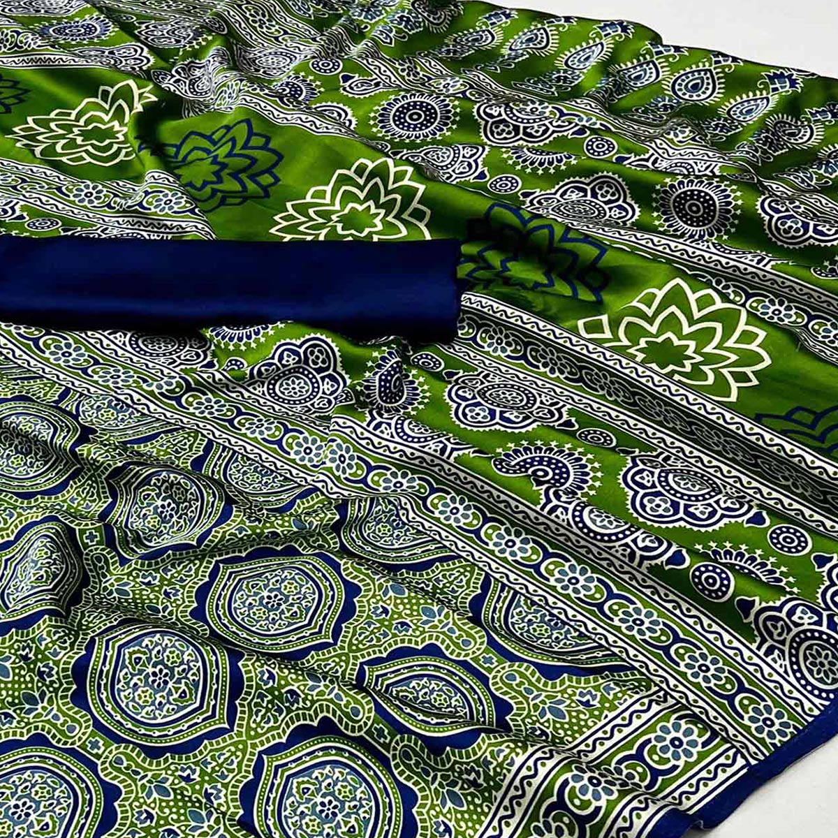 green-ajrakh-printed-satin-saree