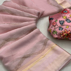 Light Peach Foil Printed Chiffon Saree