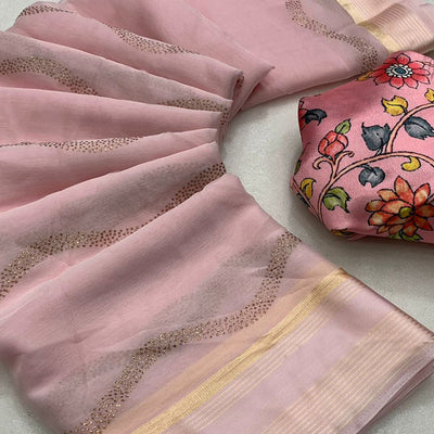 Light Peach Foil Printed Chiffon Saree