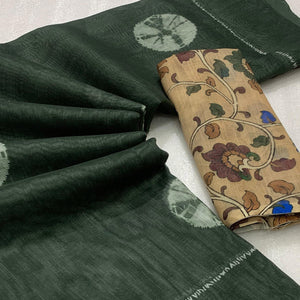 green-batik-printed-linen-saree