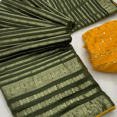 Mehandi Green Zari Work Woven Organza Saree