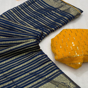 Blue Woven Georgette Saree With Tassels