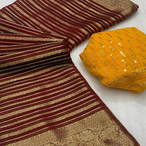 Maroon Woven Georgette Saree With Tassels