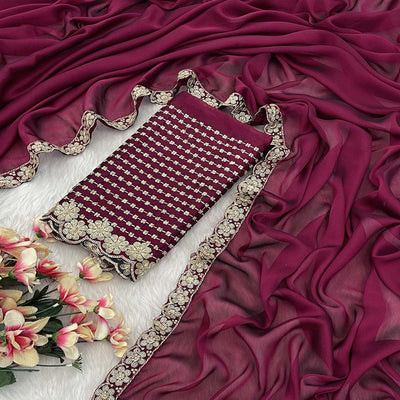 Dark Magenta Solid Rangoli Art Silk Saree With Sequins Embroidered Border