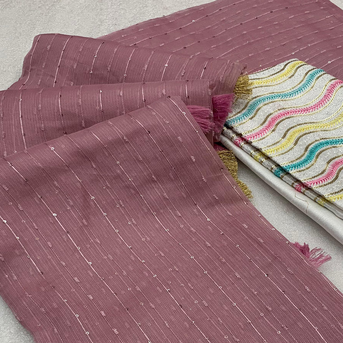 Mauve Sequins Embroidered Organza Saree