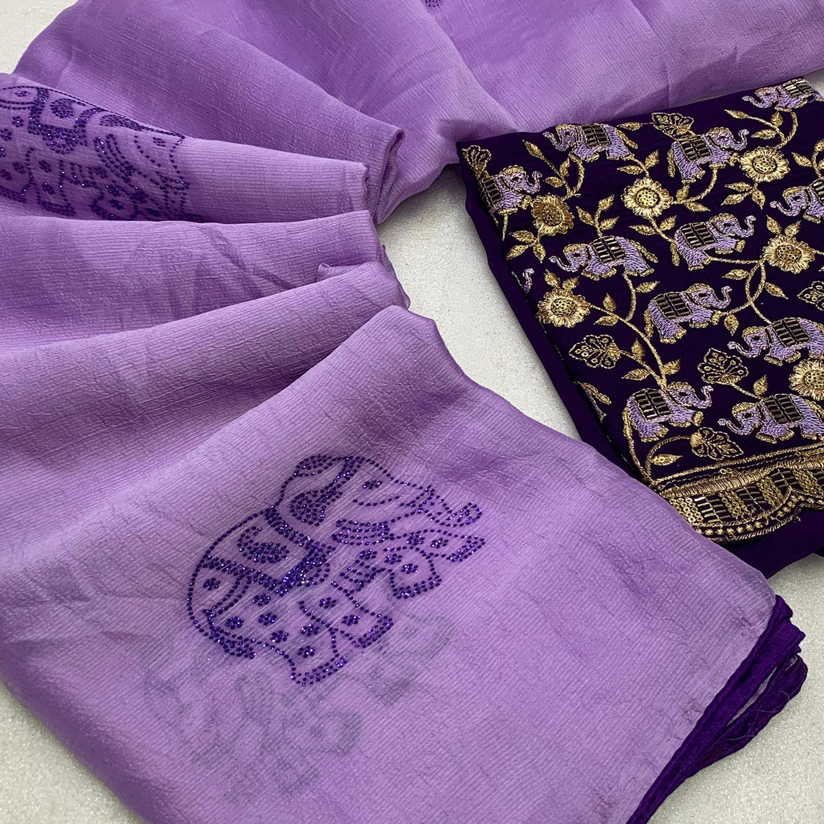 Purple Swarovski Embroidered Art Silk Saree