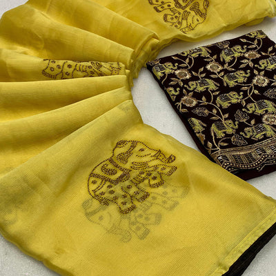 Yellow Swarovski Embroidered Art Silk Saree