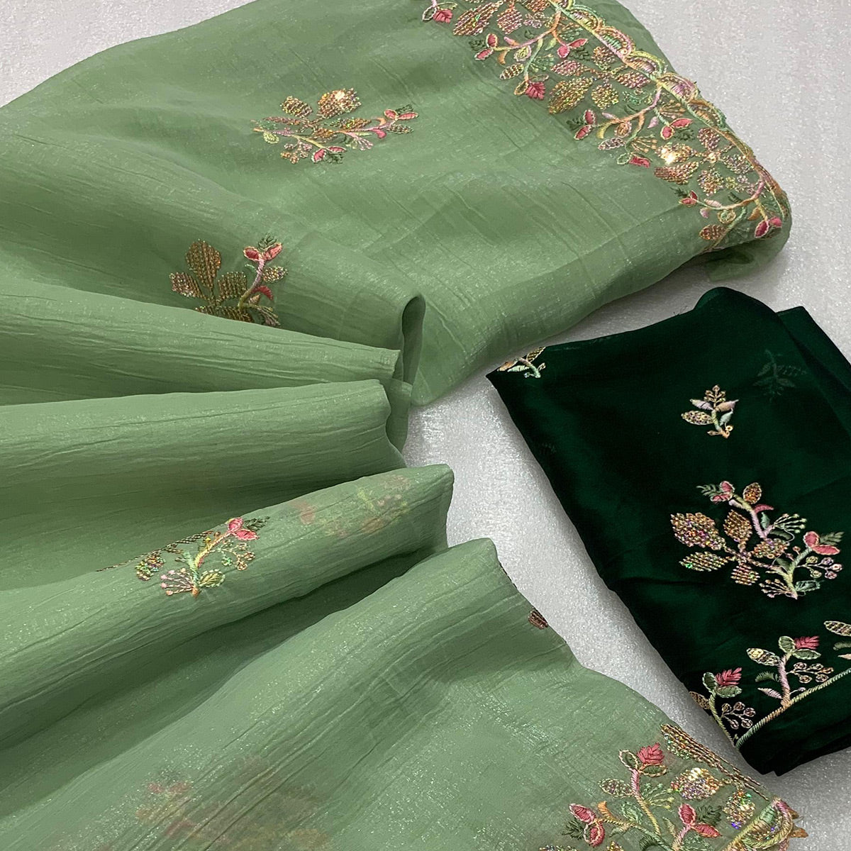 green-floral-embroidered-crunchy-chiffon-saree
