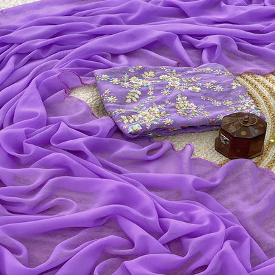 Lavender Solid Georgette Saree