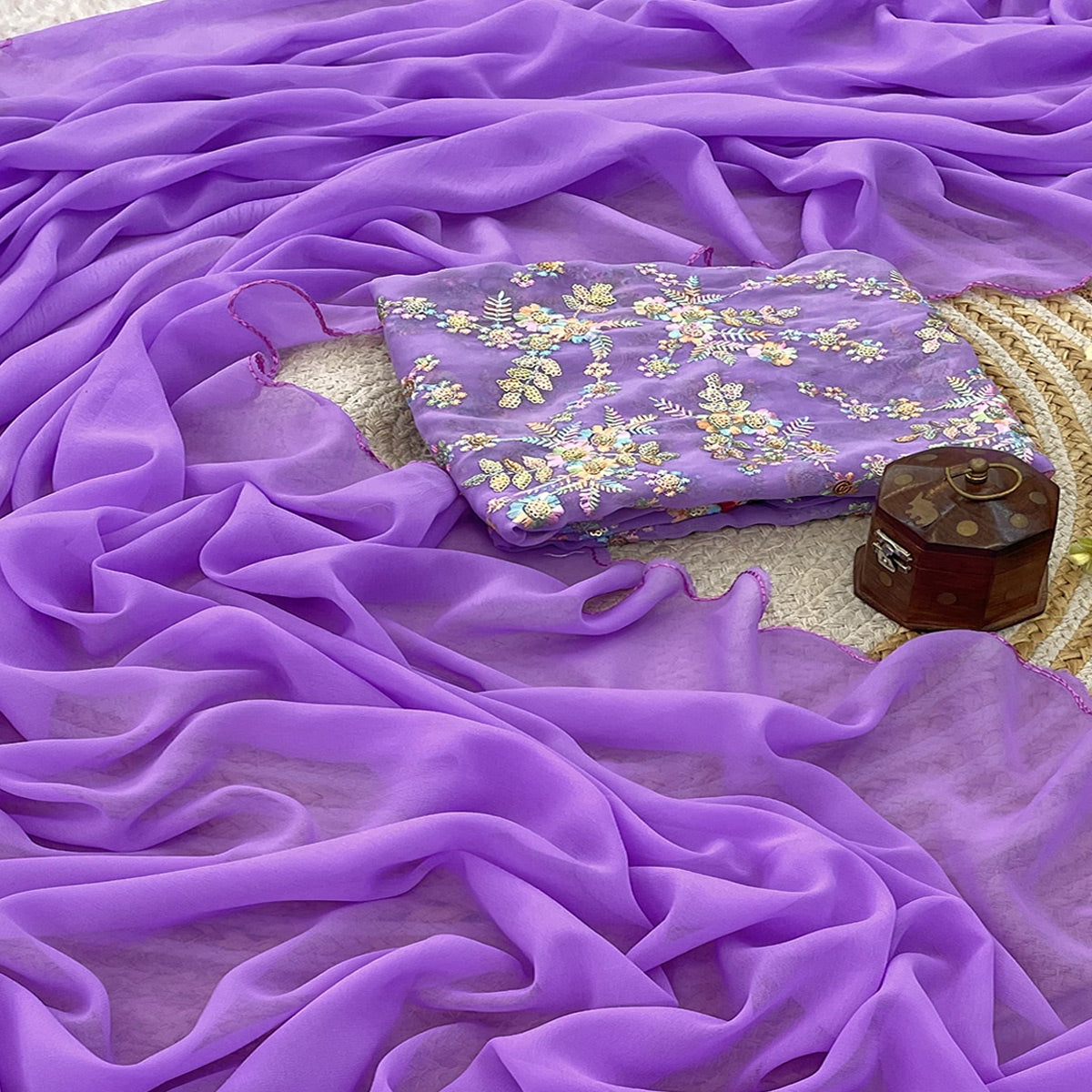 Lavender Solid Georgette Saree