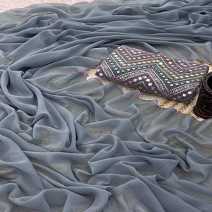 Grey Solid Georgette Saree