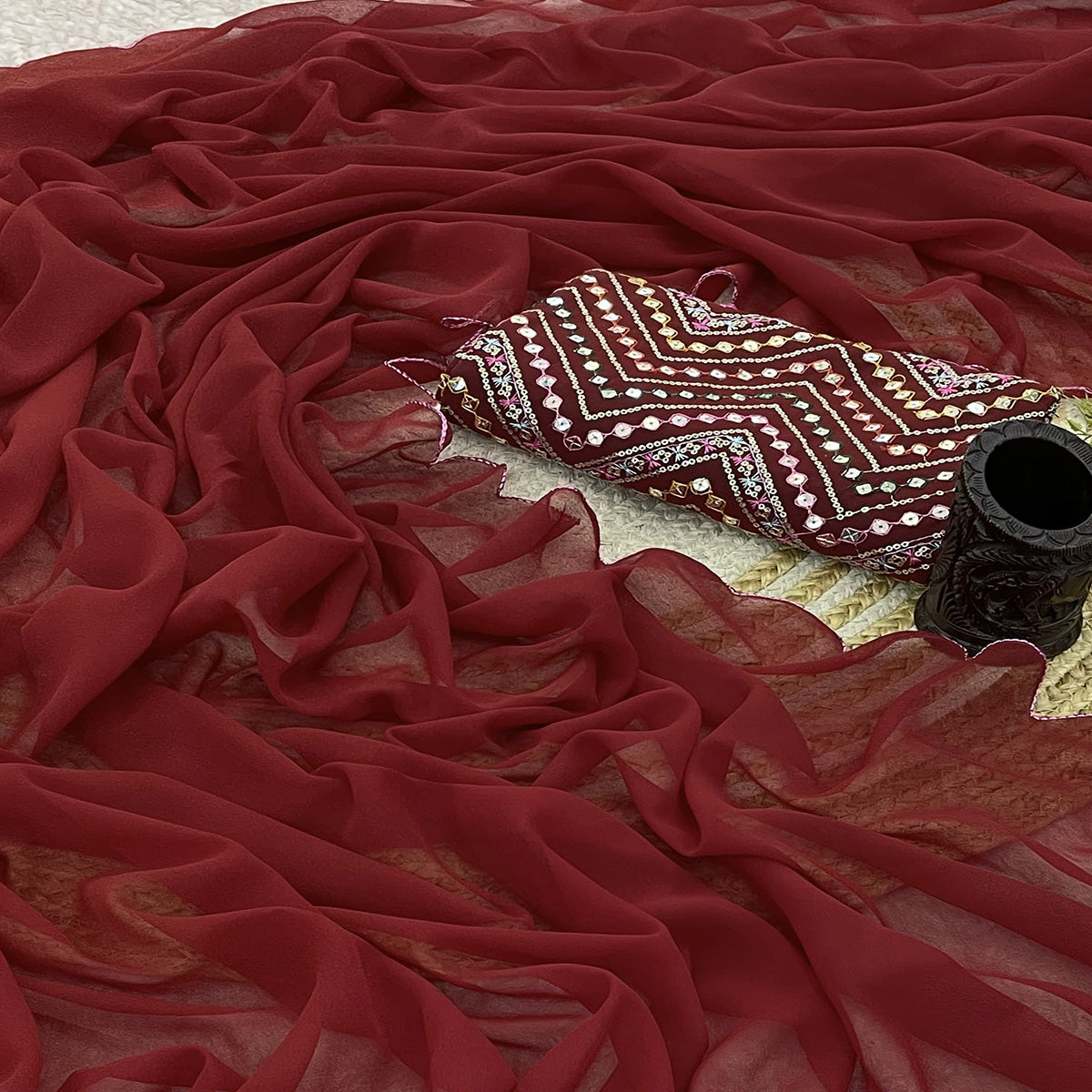 Maroon Solid Georgette Saree