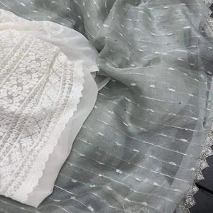 Grey Sequins Embroidered Organza Saree