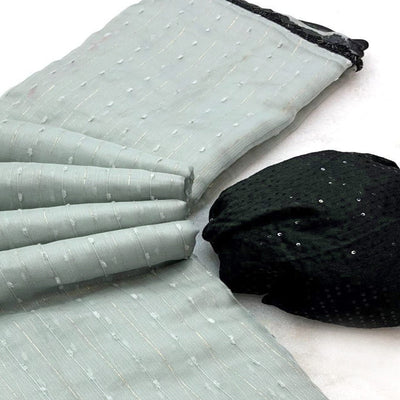 Grey Woven Organza Saree With Beads Work Border