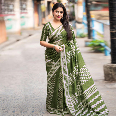 green-printed-chanderi-saree-with-tassels