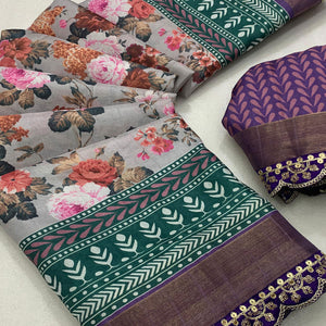 grey-floral-digital-printed-tussar-silk-saree-with-sequins-embroidered-border