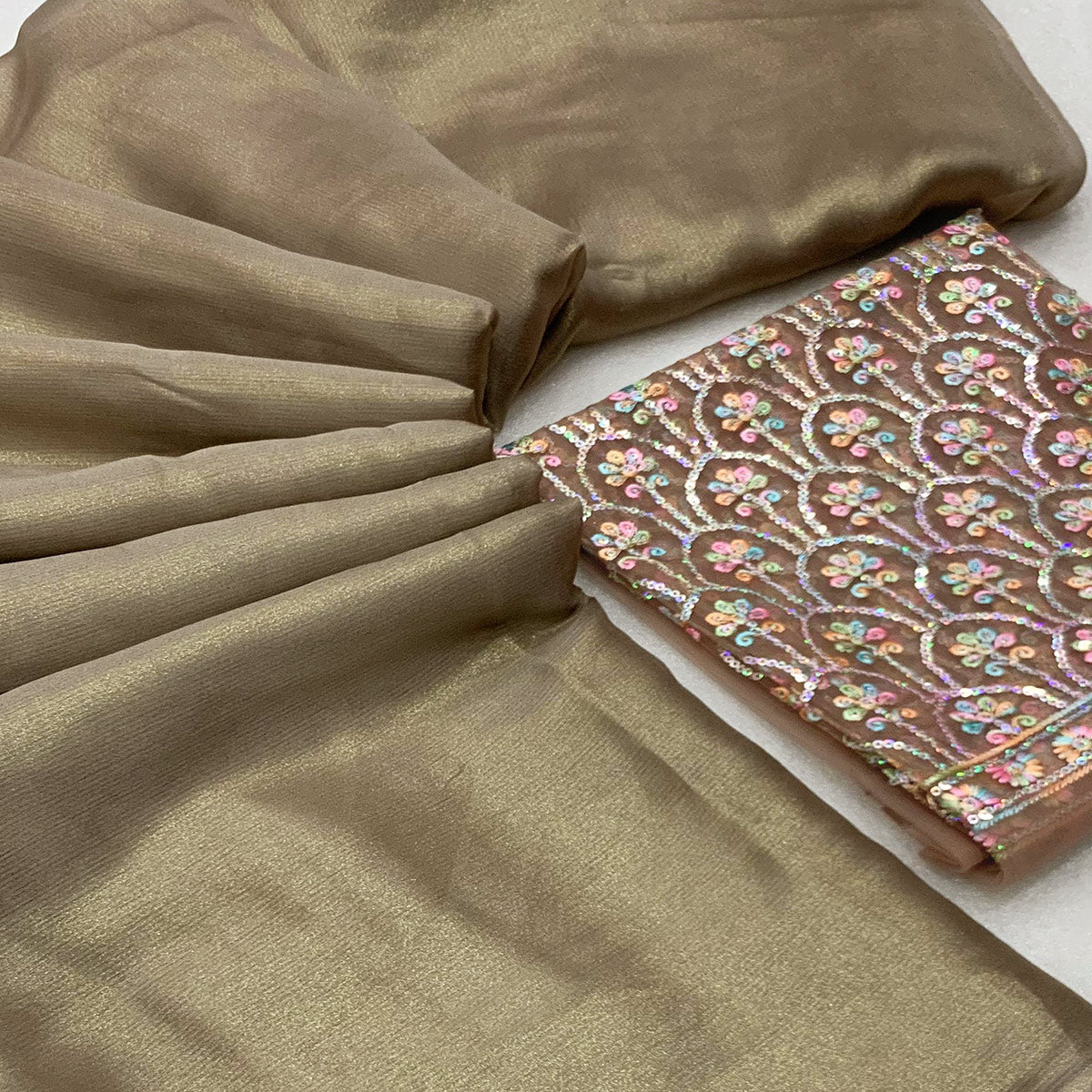 Chikoo Solid Chiffon Saree