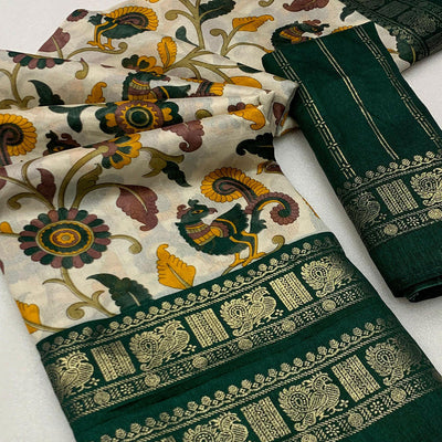 green-kalamkari-printed-dola-silk-saree-1