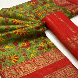green-floral-kalamkari-printed-dola-silk-saree