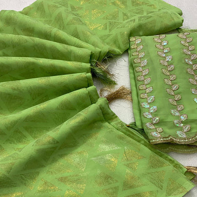 green-geometric-foil-printed-georgette-saree-with-tassels